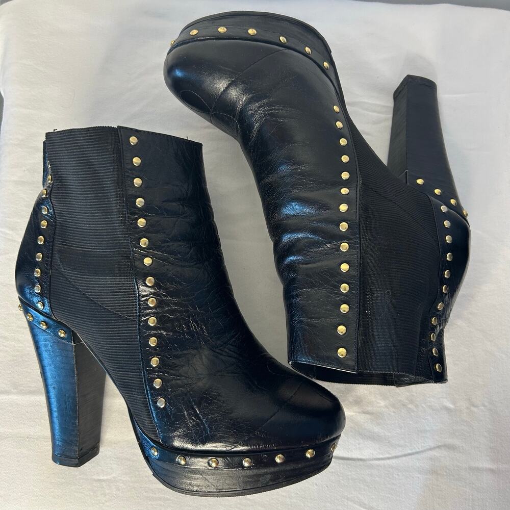 Vintage Black Leather Studded Platform Ankle Boots Block Heels Women’s  7 Y2K